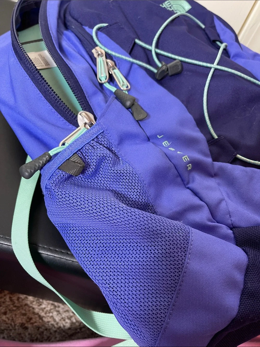 The North Face Blue and Navy Backpack with Mint Accents